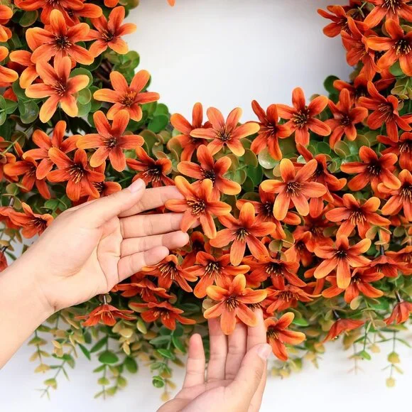 26 Fall Wreath for Front Door, Porch, Window - Large Artificial Eucalyptus Leav